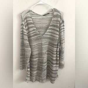 Nic + Zoe Women’s Slouchy Striped Sweater 2X Open Knit Gray Resortwear Layering